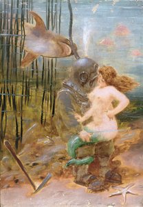 Deep Sea Diver with a Mermaid and a Shark