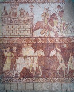 Departure of the Crusader Templar knights in 1163 from their Syrian castle of Krak des Chevaliers for the battle of Boquée by French School