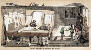 Description of the various stages of manufacture and use of glass: a workshop for gilding, polishing and stamping of glass. Plate 