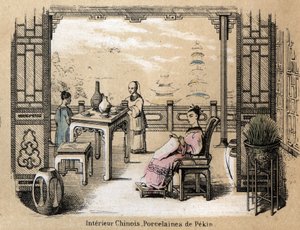 Description of the various stages of manufacture and uses of clay: a Chinese interior with Pekin porcelain. Plate 
