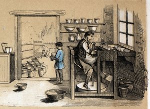 Description of the various stages of manufacture and uses of clay: a potter working in turn. Plate 