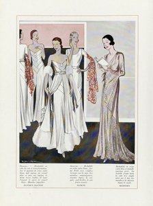 Design for Evening Dresses by Depouy-Magnin, Worth, and Redfern, from Art, Gout, Beaute, pub. 1931