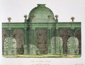 Design for an arcaded trelliswork gallery with a central dome, published for the Bureau de Moniteur des Menusiers, Paris