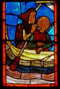Detail from a window depicting scenes from the life of St. Mary the Egyptian by French School