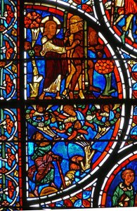 Detail from a Window Depicting the Parable of the Good Samaritan: God Casts Adam and Eve Out of the Garden of Eden by French School