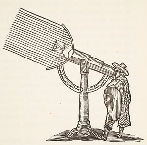 Dioptric telescope, illustration from Histoire de la Nation Francaise, Sciences, Volumes I & II