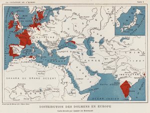 Distribution of Dolmens in Europe (colour lithograph) by French School