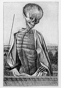Doctor Death, from a Book of Hours, illustration from Science and Literature in the Middle Ages and the Renaissance, written and engraved by Paul Lacroix, 1878