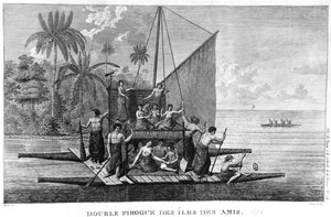 Double Pirogue of the Friendly Islands, illustration from the Atlas du Voyage a la recherche de La Perouse, 1792