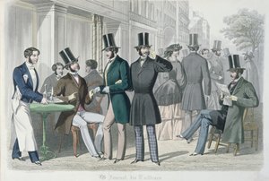 Elegant Young Men on the Terrace of a Cafe, 1857 by French School