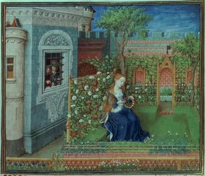 Emelye in her garden. The imprisoned knights Palamon and Arcite