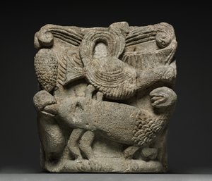 Engaged Capital with a Fantastic Creature and Three Birds, early 1100s by French School