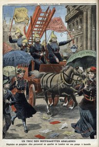 English suffragettes dressed as firemen, from Le Petit Journal, 3rd April 1910