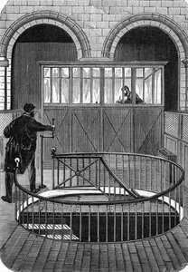 Entrance of the treasure cellars of the Banque de France in Paris in the 19th century (engraving)