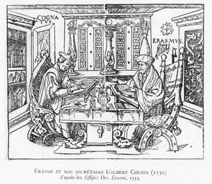 Erasmus and his secretary Gilbert Cousin by French School