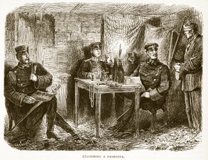 Examining a deserter, illustration from Cassells History of the War between France and Germany, 1870-1871 by French School