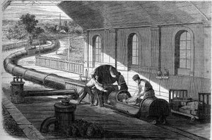 Experience of transporting mail using atmospheric tubes, England by French School