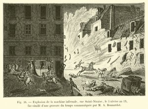 Explosion of the Infernal Machine, Rue Saint-Nicaise, 3 Nivose Year IX, Facsimile of a Contemporary Engraving Communicated by M. A. Bonnardot by French School