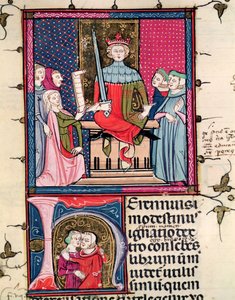 Conjugal Law, an adulterous wife appearing in court, from Justiniani in Fortiatum