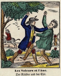 Fables de La Fontaine: the thieves and the donkey. Image of Epinal, first half of the 19th century by French School