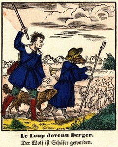 Fables from La Fontaine: the wolf became shepherd by French School