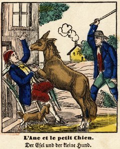 Fables of La Fontaine: The Donkey and the Little Dog. Image of Epinal, first half of the 19th century by French School