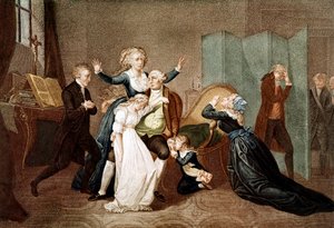 Farewell to Louis XVI by his Family in the Temple, 20th January 1793 - The last interview of Louis XVI with his family (Marie Antoinette and their children Marie Therese or Madame Royale (1778-1851) and Louis XVII (1785-1795), the eve of his execution