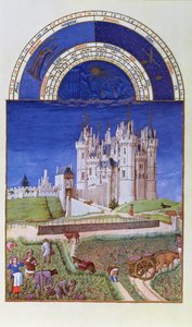 Facsimile of September: Harvesting Grapes by the Limbourg Brothers, from the Tres Riches Heures du Duc de Berry
