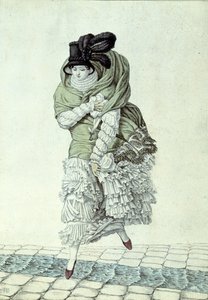 Fashion plate depicting a lady crossing a sewage stream by French School