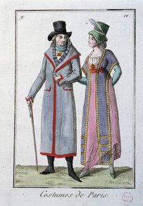 Fashion Under the Directoire: A Couple of Elegant Parisians. Anonymous Lithography of 1795. Paris, Costume Museum by French School