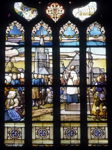 Father Maunoir preaching in Kerlas the great mission of 1658 - stained glass windows of St Germain church in Kerlaz by French School