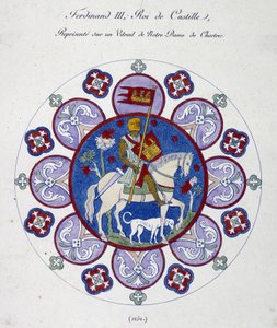 Fernand III, King of Castile, represents on a stained glass of Notre Dame de Chartres. College simile by French School