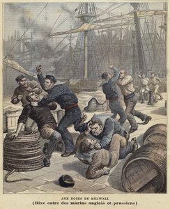 Fighting between English and Prussian sailors at Millwall docks by French School
