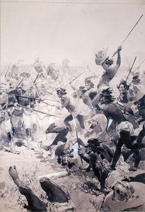 Fighting between Zulus and English Soldiers by French School