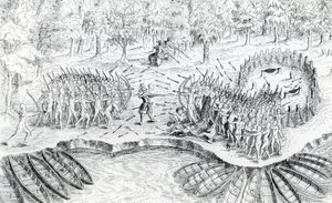 Fighting of Hurons, from Voyage de Champlain by Samuel de Champlain by French School