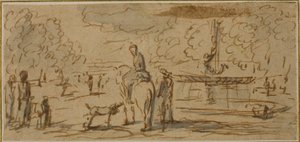 Figures Walking and on Horseback in a Park by French School