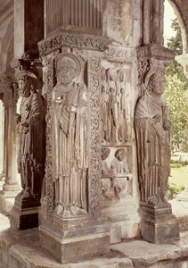 Figures of SS. Peter, Trophime and John on a pillar in the cloister by French School