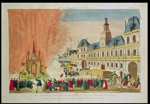 Fireworks in Front of the Hotel de Ville in Paris Celebrating the Peace of Versailles, 1783