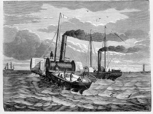 First attempt for the installation of an electric conductor from Dover to Calais (1851) - in Album of Science; illustrious scientists; Great discoveries 1896