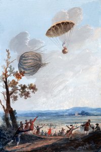 First Man to Descend in a Parachute, 22nd October 1797, at Parc Monceau, Paris, c.1797