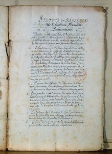 First page of the statutes of the French Academy, 1635
