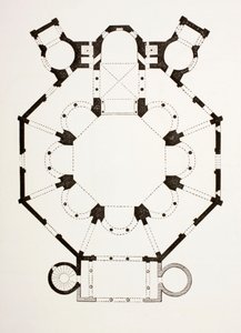 Floor plan of the 6th century Byzantine San Vitale Church in Ravenna, Italy, from Les Arts au Moyen Age, published 1873