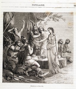 Founding of Marseille: the French city was founded by Greek sailors in 600 BC. Engraving in 