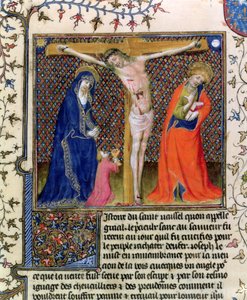 Joseph of Arimathaea collecting the Blood of the Crucified Christ, from La Quite de Saint Graal by French School