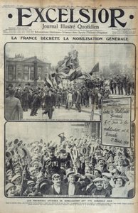France Declares General Mobilization on 2nd August 1914, cover illustration of Excelsior on Sunday 2nd August 1914 by French School