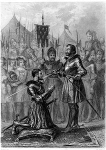 François 1st, armed knight after the Battle of Marignan (1515) (engraving)
