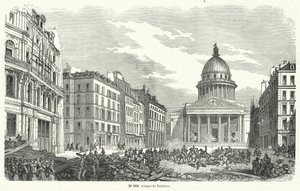 French Army Troops Attacking Insurgents Occupying the Pantheon, Paris, 24 June 1848 (engraving) by French School