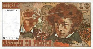 French banknote with the effigy of the French composer Hector Berlioz