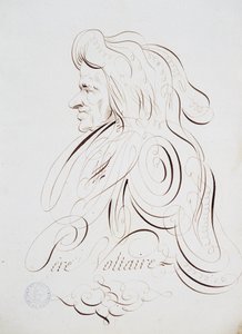 French calligraphy: Portrait of Father Voltaire by Bernard de Paris around 1780. Historical library of the city of Paris