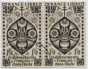 French establishments in India - FRANCE LIBRE and Cross of Lorraine - Stamp 1942 by French School